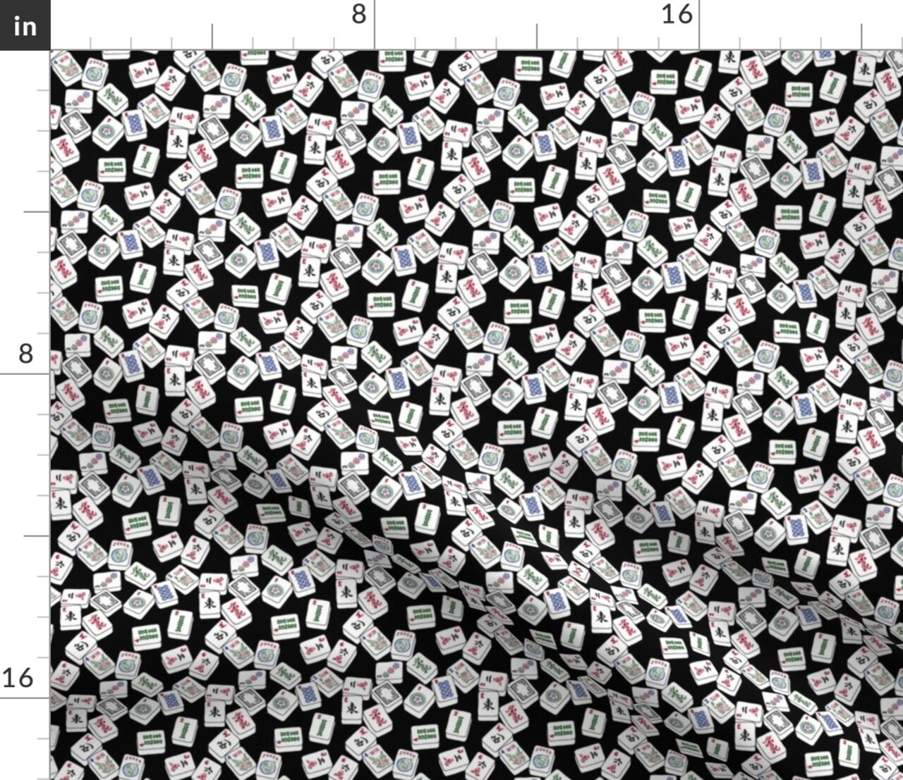 Tiny Scale Mahjong Black And White Tabletop Game Traditional Custom Printed Fabric by Spoonflower Various Fabrics by the Yard or Fat Quarter
